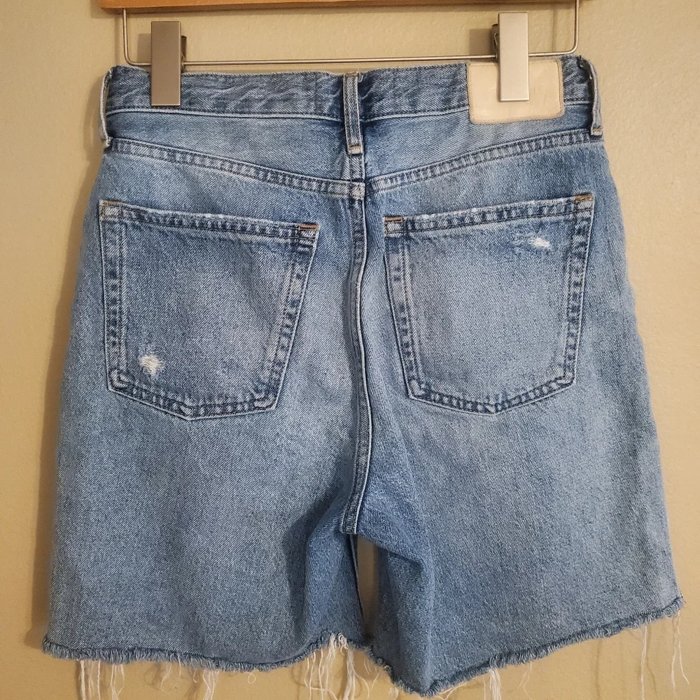 EVERLANE The Cheeky Long Short Distressed Fray Hem Denim Cut Offs Women's SZ‎ 25